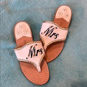 Jack Rogers White and Tan “Mrs.” Sandals Elegant Slip-On Design